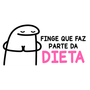 Ilustração divertida de um personagem cartoon com a frase "Finge que faz parte da dieta", transmitindo uma mensagem humorística sobre dietas e alimentação saudável.