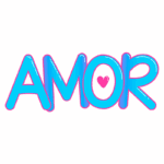 Texto colorido e estilizado com a palavra "AMOR" em destaque, ideal para expressar sentimentos e afeto.