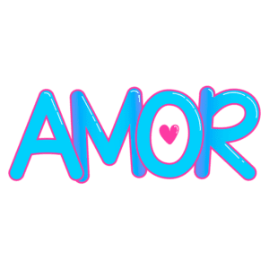 Texto colorido e estilizado com a palavra "AMOR" em destaque, ideal para expressar sentimentos e afeto.