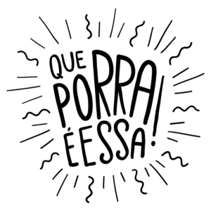 Texto em destaque com a frase "Que porra é essa!" cercada por elementos gráficos dinâmicos e vibrantes, transmitindo emoção e surpresa. Ideal para expressar reações intensas em redes sociais ou conteúdo digital.