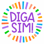 Imagem colorida com a frase "Diga Sim!" em letras grandes e roxas, cercada por elementos gráficos coloridos em formato circular, promovendo um sentimento positivo e acolhedor. Ideal para campanhas de motivação e eventos festivos.