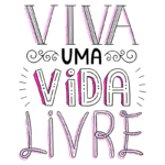 Texto decorativo em estilo gráfico que diz "Viva uma vida livre", enfatizando a liberdade e o otimismo com cores chamativas e elementos artísticos.