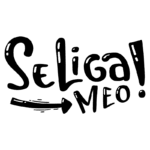 Texto animado em português que diz "Se Liga! MEO!" com uma seta indicando à direita, representando uma chamada à ação ou promoção da marca MEO.