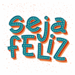 Texto colorido e estilizado com a frase 'seja feliz' em fundo verde, promovendo positividade e bem-estar.