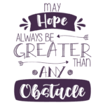 Texto inspirador com a frase "Que a esperança seja sempre maior que qualquer obstáculo", em um design decorativo. Ideal para motivação e superação.