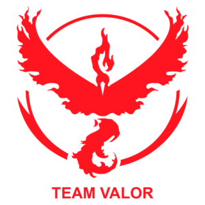 Logo do Team Valor, apresentando uma ave mítica em vermelho, simbolizando força e determinação, com o nome "TEAM VALOR" em destaque na parte inferior.