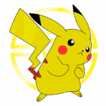 Pikachu, o famoso Pokémon amarelo, posando com um fundo circular, simbolizando sua natureza elétrica e carismática.