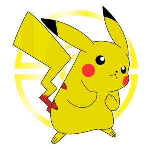 Pikachu, o famoso Pokémon amarelo, posando com um fundo circular, simbolizando sua natureza elétrica e carismática.