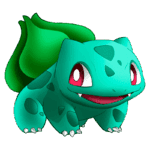 Bulbasaur, um Pokémon inicial da primeira geração, é caracterizado por sua pele verde, manchas escuras e uma planta em sua costa, simbolizando suas habilidades de tipo grama e veneno.