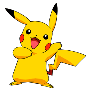 Pikachu, o famoso Pokémon amarelo, sorrindo e com os braços abertos, destacando suas orelhas pontudas e cauda em forma de raio.