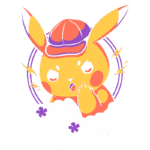Ilustração de Pikachu com um chapéu colorido, fazendo uma expressão engraçada e com letras em destaque "P*KA P*KA!", simbolizando diversão e criatividade no universo Pokémon.