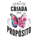 Imagem colorida de uma borboleta azul vibrante ao lado de flores rosas, com a palavra "Criada" acima e "Proposto" abaixo em destaque, simbolizando beleza e criatividade.