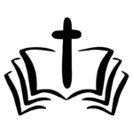 Ícone de uma Bíblia aberta com uma cruz ao centro, simbolizando a fé cristã e a importância da leitura das Escrituras.