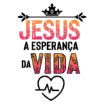 Design gráfico com a frase "Jesus, a esperança da vida", destacando elementos de natureza e um coração com batimento, simbolizando fé e amor. Ideal para temas religiosos e motivacionais.