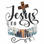 Imagem com a frase "Jesus é o Caminho", destacando uma cruz e a figura de um leão, simbolizando fé e força. Ideal para temas religiosos e motivacionais.