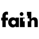 Logotipo estilizado da palavra "faith" em letras minúsculas, com um design moderno e minimalista, ideal para representar temas de fé e espiritualidade.