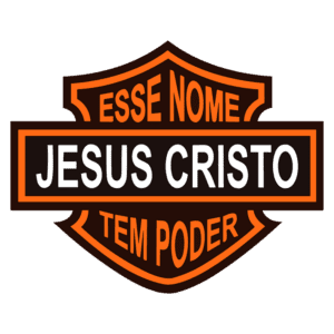 Imagem com um emblema que destaca a frase "Esse Nome Jesus Cristo Tem Poder", simbolizando a força e a importância do nome de Jesus na fé cristã.