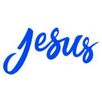 Texto estilizado da palavra "Jesus" em azul, representando a fé cristã e sua importância espiritual.
