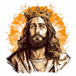Imagem de Jesus Cristo com coroa, retratado em estilo artístico, destacando seu rosto e expressão serena, com um fundo laranja radiante. Ideal para representações religiosas e artísticas.