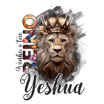 Imagem de um leão majestoso com uma coroa, simbolizando realeza e poder, com as palavras "Reino Yeshua" artisticamente dispostas ao lado. Ideal para temas relacionados à espiritualidade e liderança.