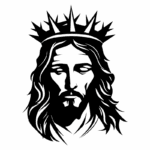 Imagem em estilo vetorial de Jesus Cristo com coroa, representando a realeza e divindade, ideal para temas religiosos e de fé.