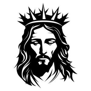 Imagem em estilo vetorial de Jesus Cristo com coroa, representando a realeza e divindade, ideal para temas religiosos e de fé.