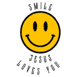 Sorriso amarelo com a mensagem "Jesus ama você", transmitindo uma mensagem positiva e encorajadora. Ideal para compartilhar amor e alegria.