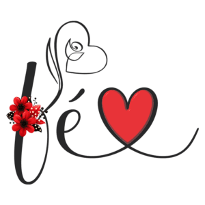 Imagem estilizada com a palavra "fé" em letras cursivas, adornada com um coração vermelho e flores vermelhas, simbolizando amor e esperança.