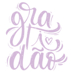 Texto artístico em caligrafia estilizada com as palavras "graça" e "dão" em roxo, transmitindo uma mensagem de gratidão e amor.