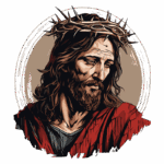 Retrato de Jesus Cristo com coroa de espinhos, expressando serenidade e reflexão, em estilo artístico vibrante e detalhado.