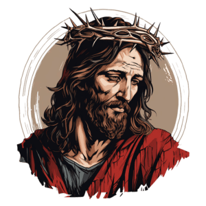 Retrato de Jesus Cristo com coroa de espinhos, expressando serenidade e reflexão, em estilo artístico vibrante e detalhado.