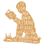 Silhueta de uma pessoa lendo um livro, com texto sobre fé e boas novas, enfatizando a importância da palavra de Cristo. Ideal para temas religiosos e evangelismo.