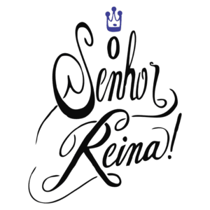 Texto estilizado com a frase "Senhor Reina!" acompanhado de uma coroa azul, simbolizando realeza e adoração. Ideal para temas religiosos e de louvor.