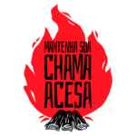 Imagem com o texto "Mantenha sua chama acesa" sobre um fundo vermelho, ilustrando uma fogueira com troncos. Ideal para promover mensagens de motivação e energia positiva.
