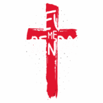 Texto em destaque "Eu me rendo" sobre uma cruz vermelha, simbolizando entrega e fé cristã. Ideal para temas religiosos e de espiritualidade.