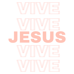 Texto em destaque "Vive Jesus" em um design moderno, com a palavra "Jesus" em destaque e repetida várias vezes, simbolizando celebração e fé.