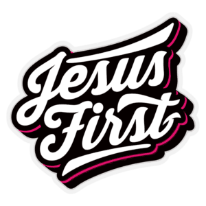 Imagem com a frase "Jesus First" em uma tipografia estilizada, destacando a importância da fé e da espiritualidade. Ideal para temas relacionados à religião e à comunidade cristã.