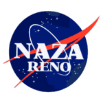 Logotipo da NAZA Reno, apresentando um fundo azul com estrelas e um anel orbital, simbolizando exploração espacial e inovação.