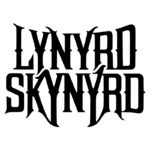 Logotipo da banda Lynyrd Skynyrd em estilo gótico, apresentando as palavras "LYNYRD" e "SKYNYRD" em letras grandes e impactantes. Ideal para fãs de rock e música clássica americana.