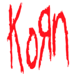 Logo da banda de nu metal Korn em vermelho, destacando sua identidade visual característica para fãs e amantes do gênero musical.