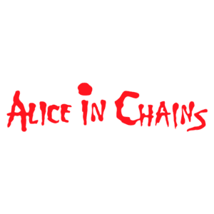 Logotipo da banda Alice in Chains, apresentado em letras estilizadas em vermelho.