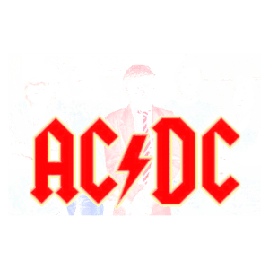 Imagem da banda de rock AC/DC com o famoso logotipo em destaque, composta por cinco membros em um ambiente descontraído. A imagem exibe a energia e a presença icônica do grupo, conhecido por sua música poderosa e shows ao vivo eletrizantes.