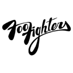 Logotipo da banda Foo Fighters, com uma tipografia estilizada em preto, representando o nome da banda famosa de rock alternativo.