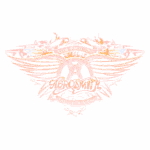 Logotipo da banda Aerosmith com letras estilizadas, asas e elementos gráficos coloridos, representando a identidade visual do grupo de rock americano.