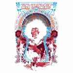 Arte gráfica de Jimi Hendrix, destacando sua imagem central em estilo psicodélico, com a frase "Are You Experienced?" e elementos visuais relacionados à sua carreira musical. Ideal para fãs de rock e cultura musical dos anos 60.
