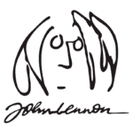 Desenho estilizado do rosto de John Lennon, famoso músico e ex-integrante dos Beatles, acompanhado de sua assinatura. Ideal para ilustrar conteúdos sobre música e cultura pop.