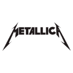 Logo da banda de rock Metallica, reconhecida mundialmente, com estilo tipográfico ousado e elementos de design que refletem a energia do metal.