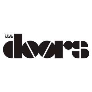 Logotipo da banda de rock The Doors, apresentando um design estilizado em letras minúsculas, predominantemente em preto com detalhes que lembram portas. Ideal para temas relacionados à música e à cultura dos anos 60.