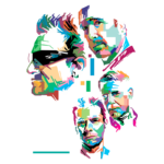 Ilustração colorida de personagens masculinos, com traços estilizados e expressões marcantes, mostrando uma mistura de estilos artísticos que realçam a estética contemporânea.