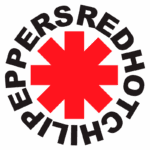 Logotipo da banda Red Hot Chili Peppers, apresentando uma estrela vermelha no centro com o nome da banda em letras pretas ao redor.
